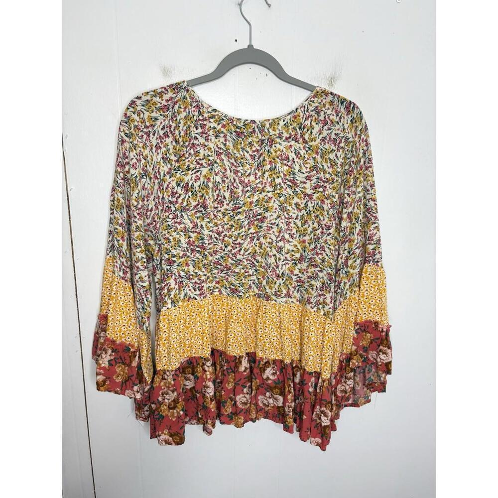 Gigi O Top Womens Small Tiered Colorful Bell Sleeve Hippie Boho Peasant Tassels - Picture 2 of 8